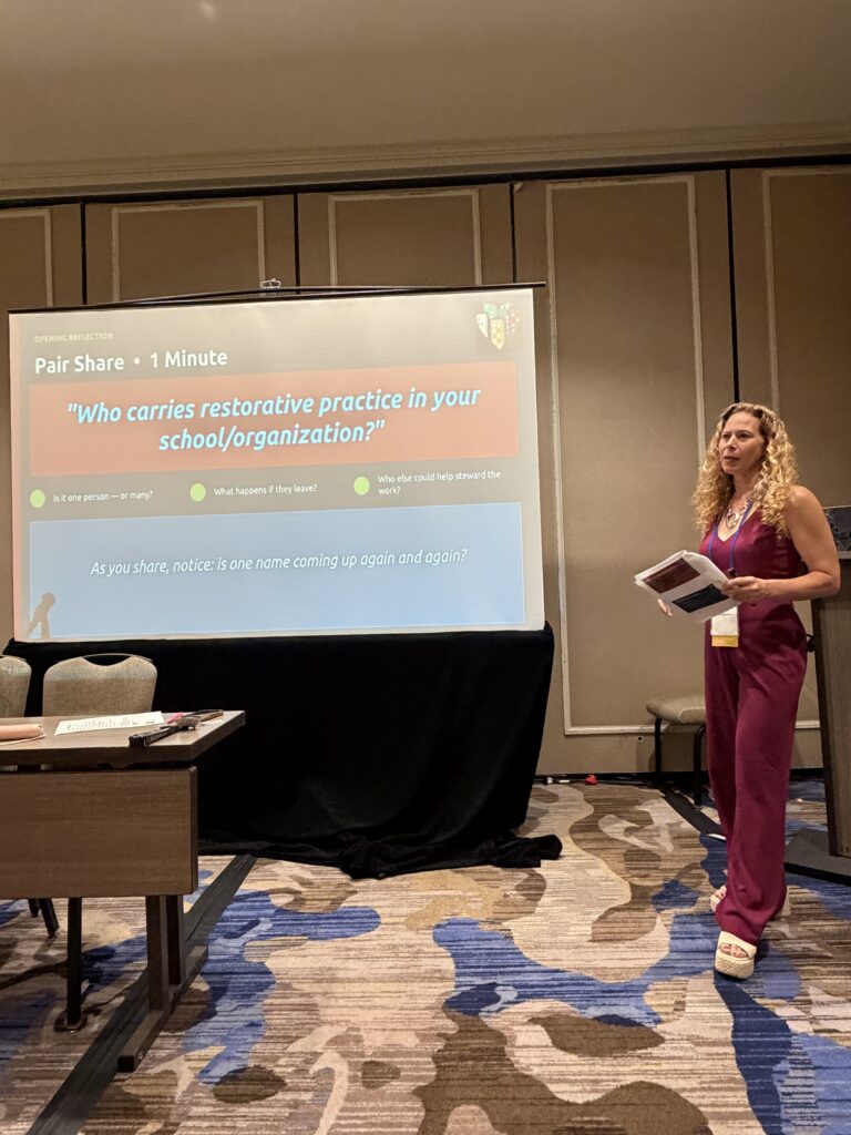 Deb Brill facilitates “From Training to Transformation: Sustaining Restorative Practice Through Distributed Leadership.